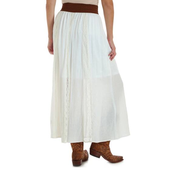 Wrangler Women's Ivory Boho Maxi Skirt Medium Woven Belt Floral Lace Cowgirl - Picture 3 of 9